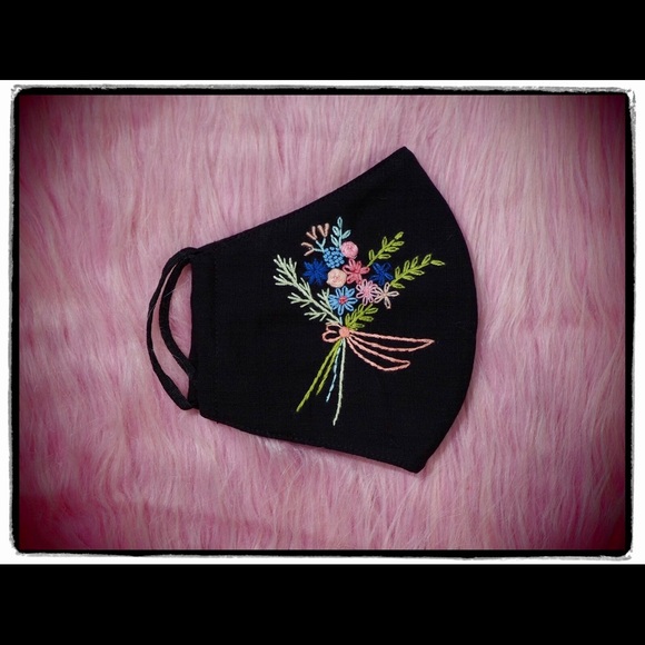 Hand Embroidered Face Mask Mask with Filter Pocket - Picture 6 of 8